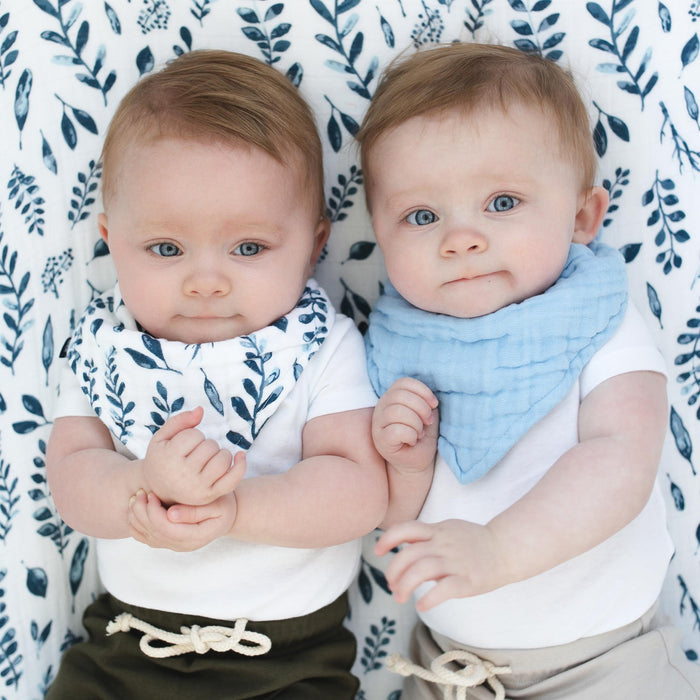 Bebe Au Lait® Blue Leaves + Cornflower Classic Cotton Muslin Bandana Bib Set