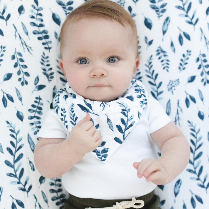 Bebe Au Lait® Blue Leaves + Cornflower Classic Cotton Muslin Bandana Bib Set