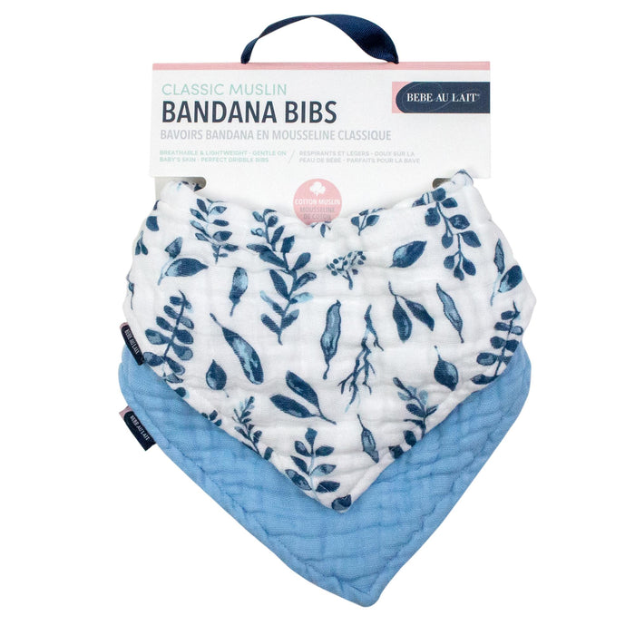 Bebe Au Lait® Blue Leaves + Cornflower Classic Cotton Muslin Bandana Bib Set