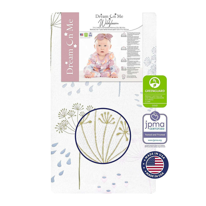 Dream On Me Wildflower 2-in-1 Infant & Toddler Mattress, Floral Print