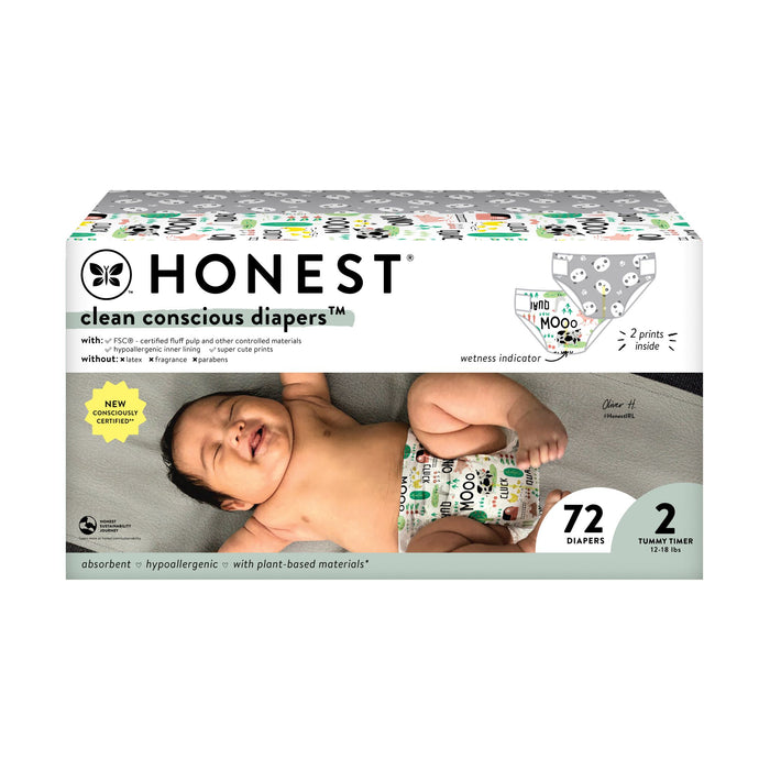 Honest Club Box, Size 2, Pandas + Barnyard Babies 72 ct