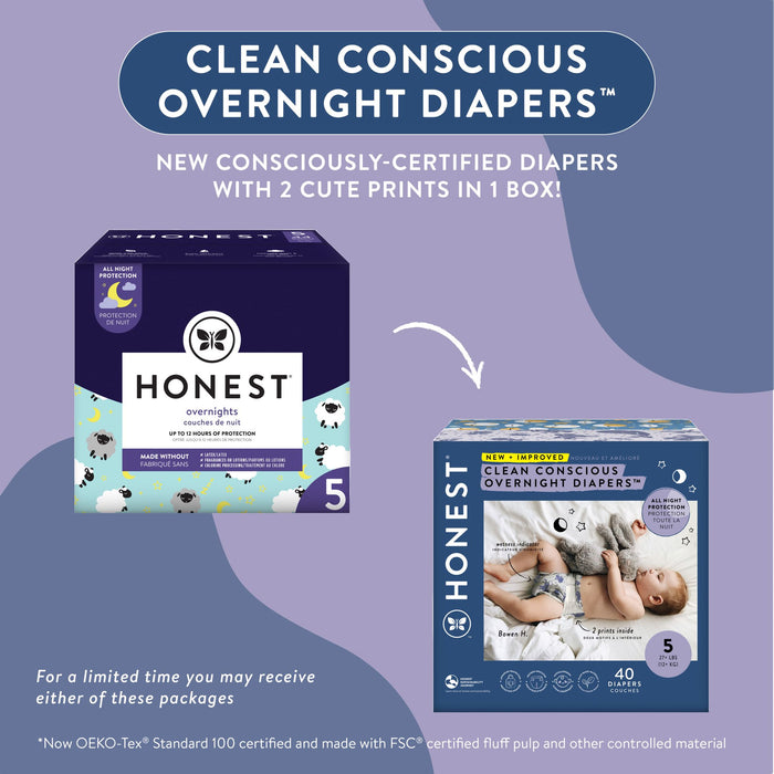 Honest Club Box Overnight Diapers, Size 4, Cozy Cloud + Star Signs 48 ct