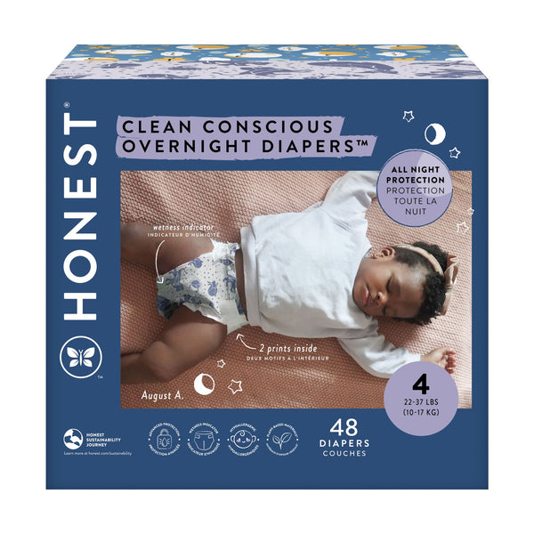 Honest Club Box Overnight Diapers, Size 4, Cozy Cloud + Star Signs 48 ct