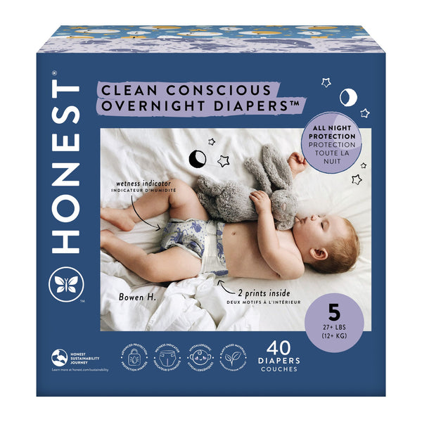 Honest Club Box Overnight Diapers, Size 5, Cozy Cloud + Star Signs 40 ct