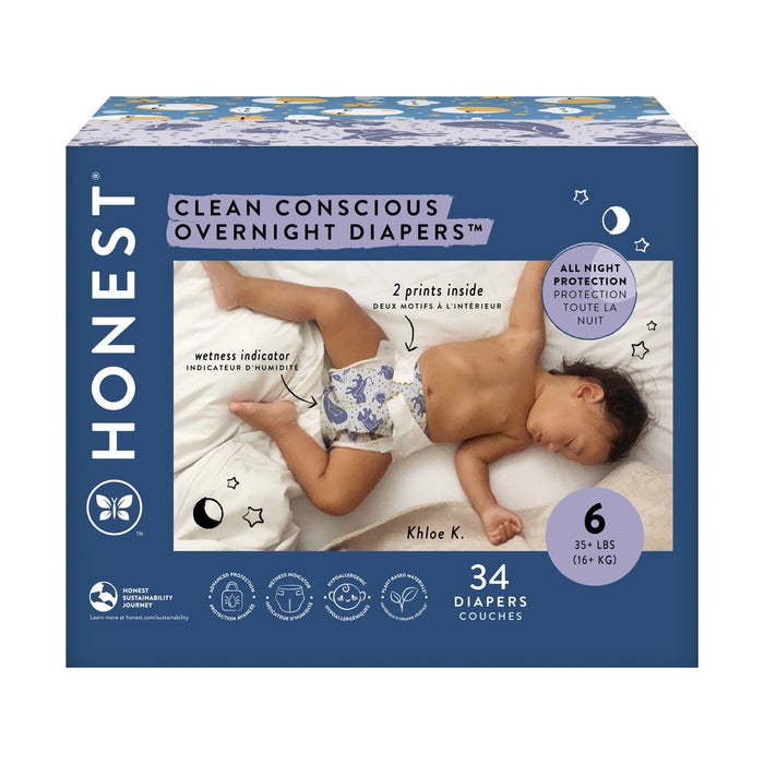 Honest Club Box Overnight Diapers, Size 6, Cozy Cloud + Star Signs 34 ct