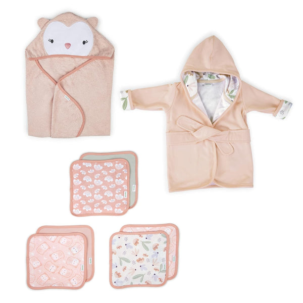 Ingenuity Clean & Cuddly Hooded Baby Bathrobe, Towel & 6-Pack Terry Washcloth Set