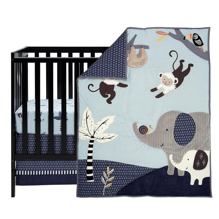 Lambs & Ivy Jungle Party 3-Piece Elephant/Monkey Baby Crib Bedding Set