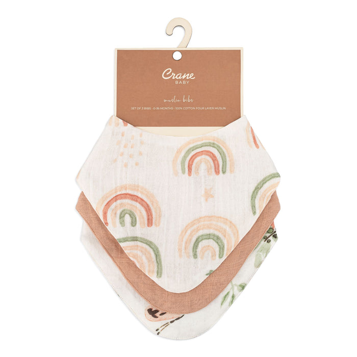 Crane Baby Parker 3-Piece Muslin Bib Set (Rainbow/Butterfly)