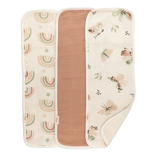 Crane Baby Parker 3-Piece Baby Burp Cloth Set (Rainbow/Butterfly)