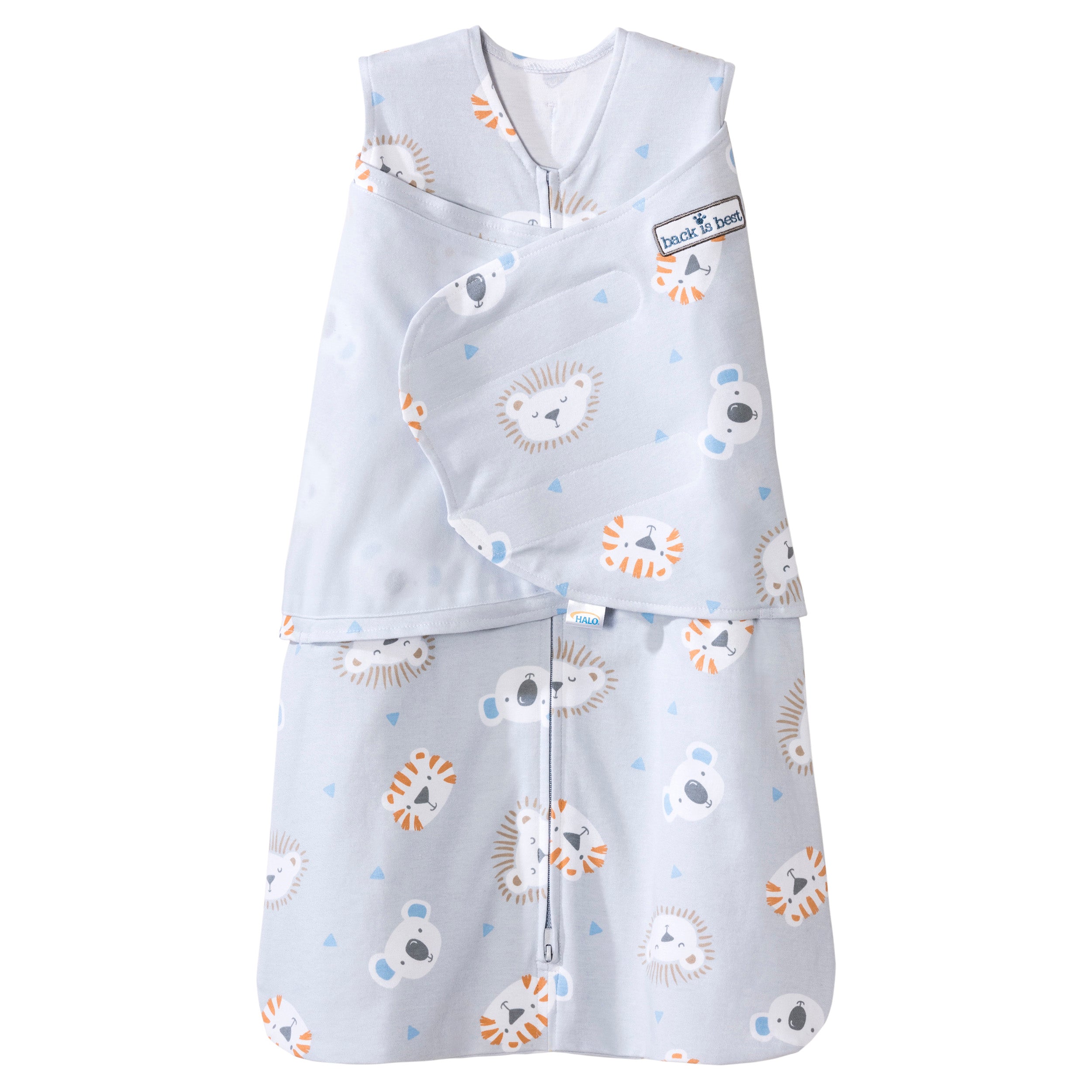 Halo Sleepsack Swaddle Cotton Lions Tigers Bears Blue