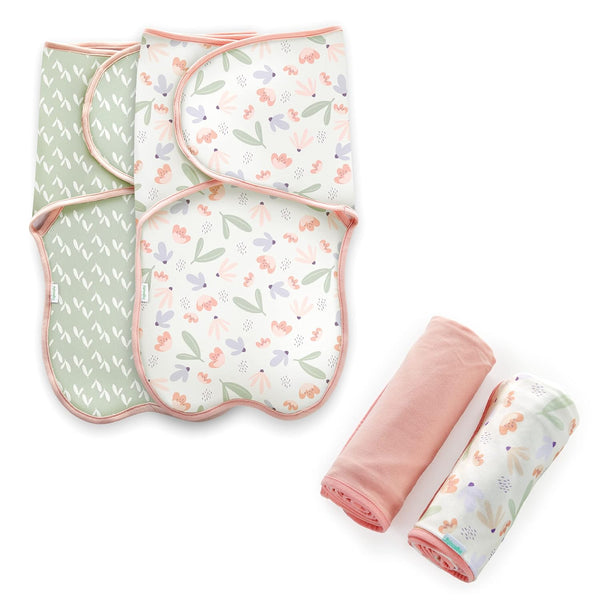 Ingenuity Farewell Fuss Adjustable Easy-Wrap Baby Swaddle 2 Pack - Posy & Comfy Bundle