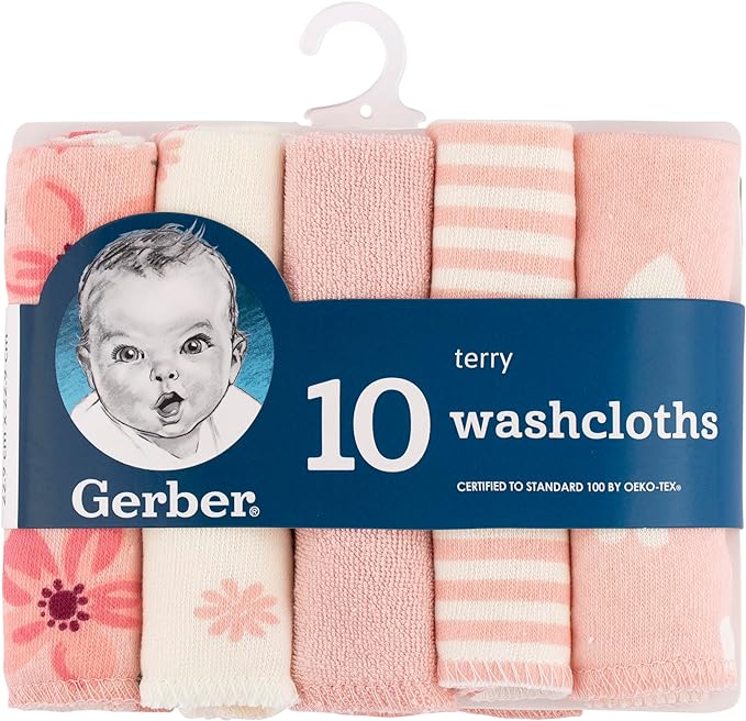 Gerber 10-Pack Baby Girls Washcloths - Kitty Floral