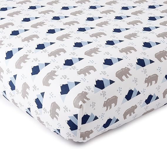 Levtex Baby Trail Mix Crib Fitted Sheet - Tossed Bears and Moutains