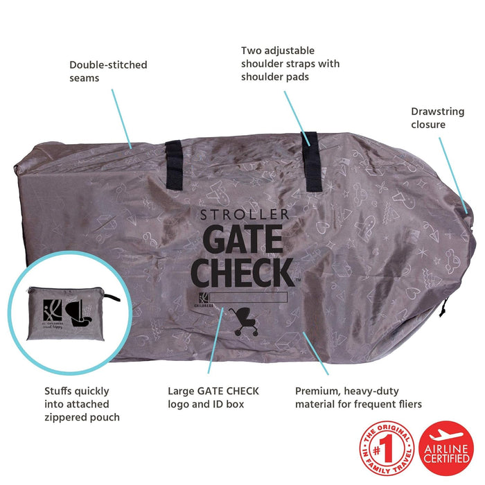 J.L. Childress Deluxe Gate Check Travel Bag for Single & Double Strollers, Grey