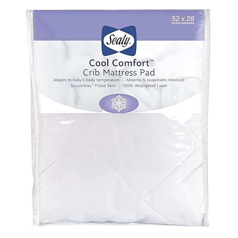 Sealy Cool Comfort Waterproof Fitted Toddler Bed and Baby Crib Mattress Pad Cover Protector