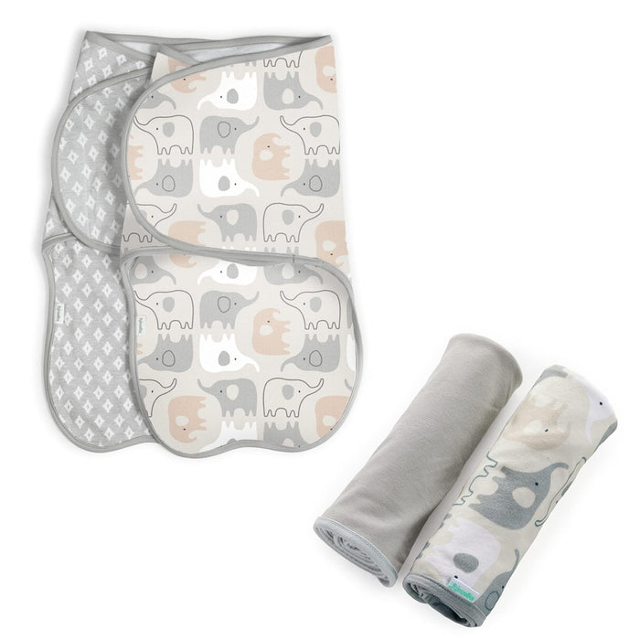Ingenuity Farewell Fuss Adjustable Easy-Wrap Baby Swaddle 2 Pack - Grazer & Comfy Bundle