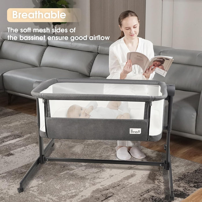 Li'l Pengyu 2-in-1 Convertible Bedside Sleeper and Bassinet with Adjustable Height and Breathable Mesh Sides
