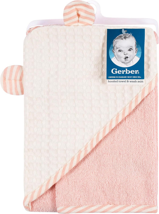Gerber 2-Pack Baby Girls Hooded Towel And Washcloth Mitt Set - Kitty Floral