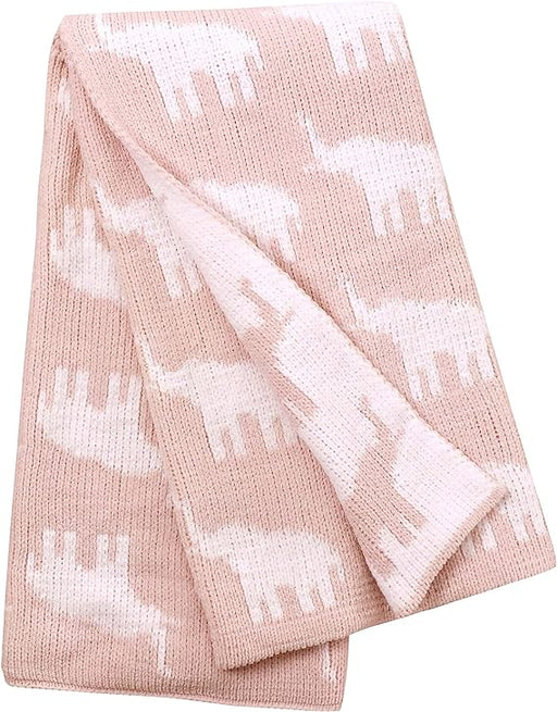 Heritage Knitted Blanket  Elephants  Blush and White