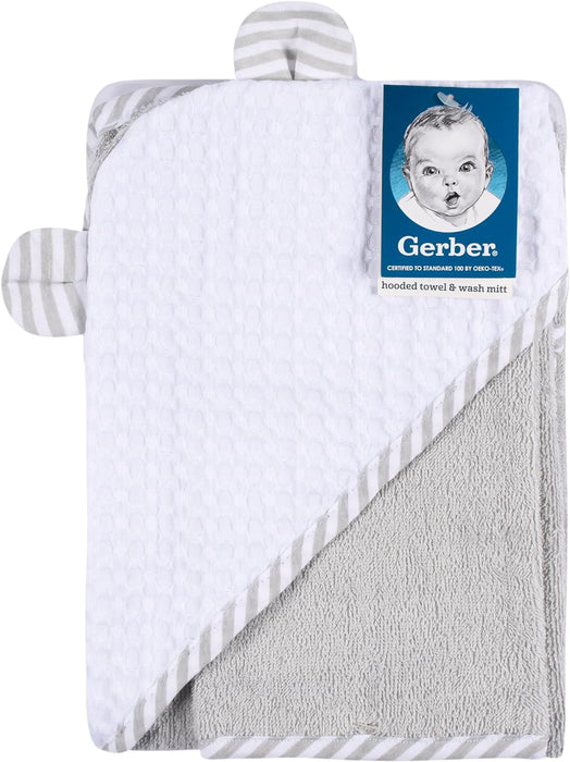 Gerber 2-Pack Baby Boys Hooded Towel And Washcloth Mitt Set - Bear