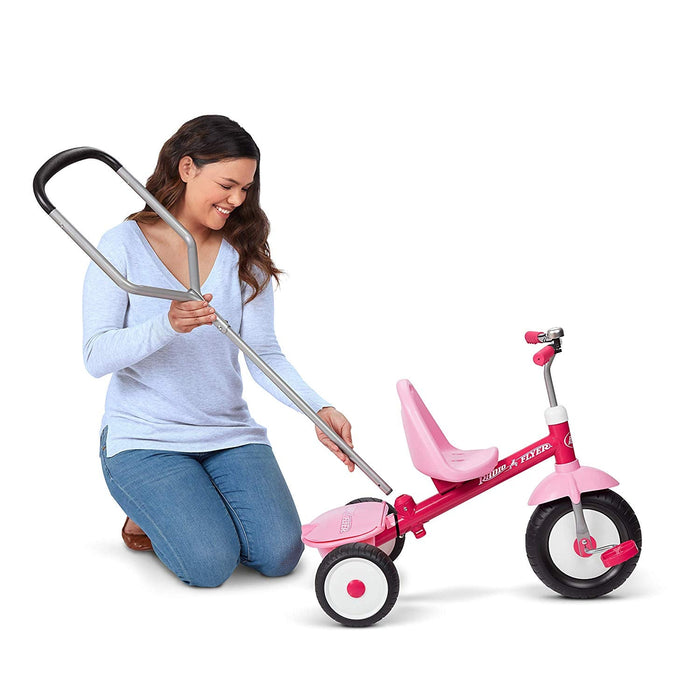 Radio Flyer Deluxe Steer and Stroll Kids Tricycle, Pink