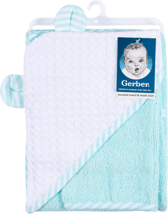 Gerber 2-Pack Baby Neutral Hooded Towel And Washcloth Mitt Set - Little Animals