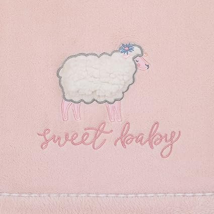 NoJo Farmhouse Chic Pink and White Super Soft Lamb "Sweet Baby" Blanket
