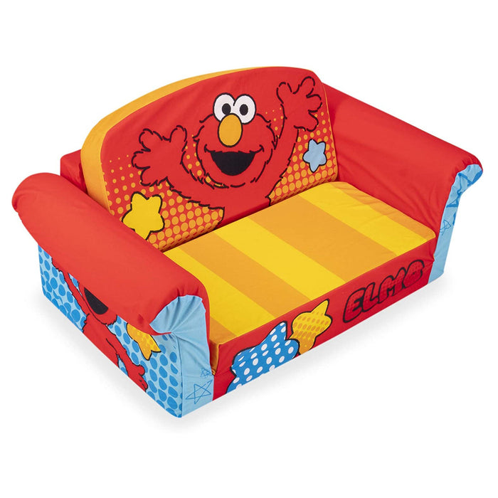 Marshmallow Furniture Kids 2-in-1 Flip Open Foam Sofa Bed, Sesame Street Elmo