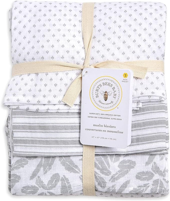 Burt's Bees Baby - Swaddles, Muslin Cotton Baby Blankets, 3-Pack, Dottie Bee