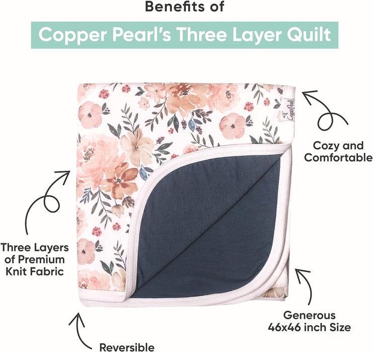 Copper Pearl Swift Large Premium Knit Baby 3 Layer Stretchy Quilt Blanket
