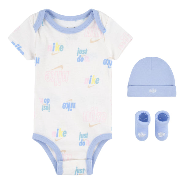 Nike E1D1 Gift Set Bodysuit, Hat, & Bootie in Sail Newborn-6 Months