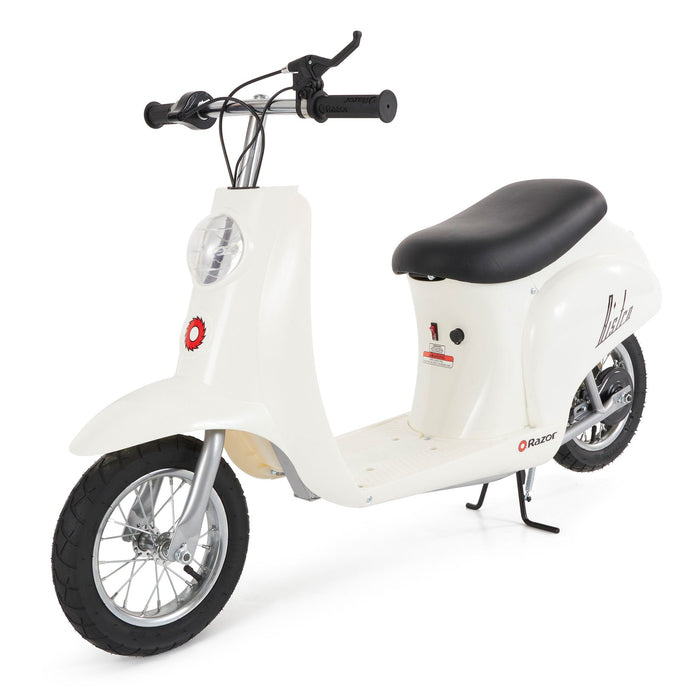 Razor Pocket Mod Miniature Euro 24V Electric Kids Ride On Retro Scooter, White