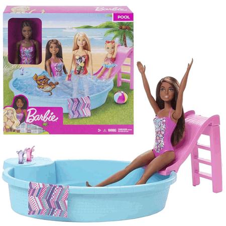 Barbie Doll and Pool Playset - Brunette Doll