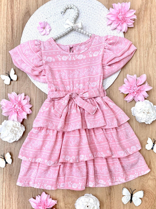 Mia Belle Girls Delicate Twirls Pink Tiered Ruffle Dress