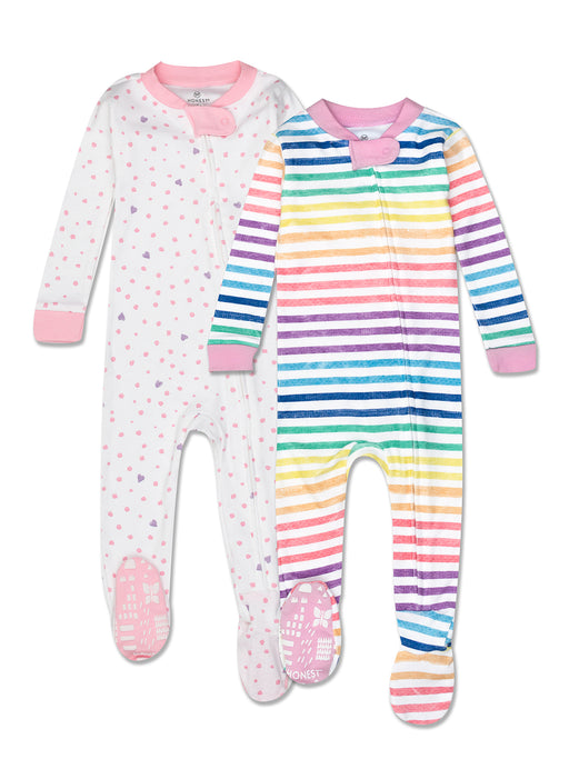 Honest Baby Clothing 2-Pack Organic Cotton Snug-Fit Footed Pajamas, Love Dot