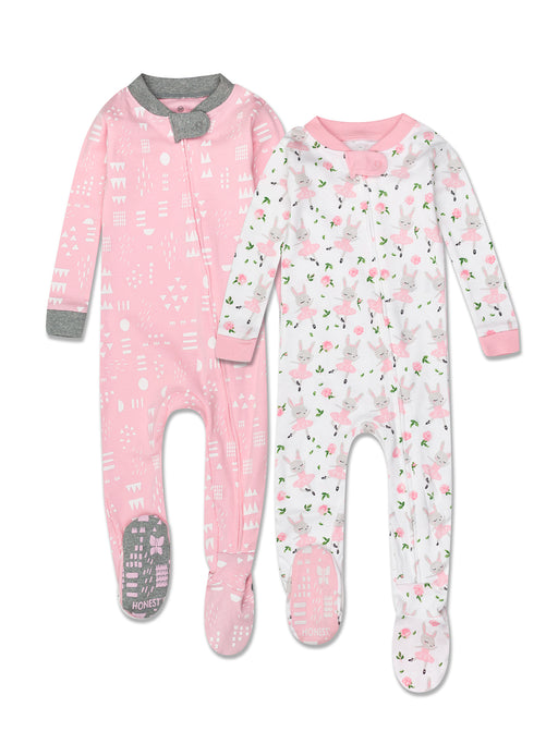 Honest Baby Clothing 2-Pack Organic Cotton Snug-Fit Footed Pajamas, Tutu Cute