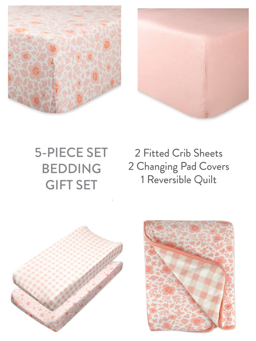 Honest Baby 5-Piece Nap Time Organic Cotton Nursery Gift Set - Peachskin Papercut Floral