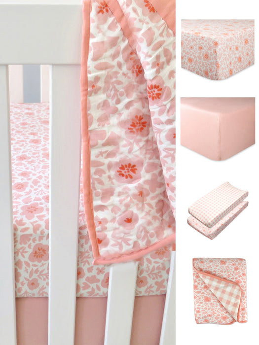 Honest Baby 5-Piece Nap Time Organic Cotton Nursery Gift Set - Peachskin Papercut Floral