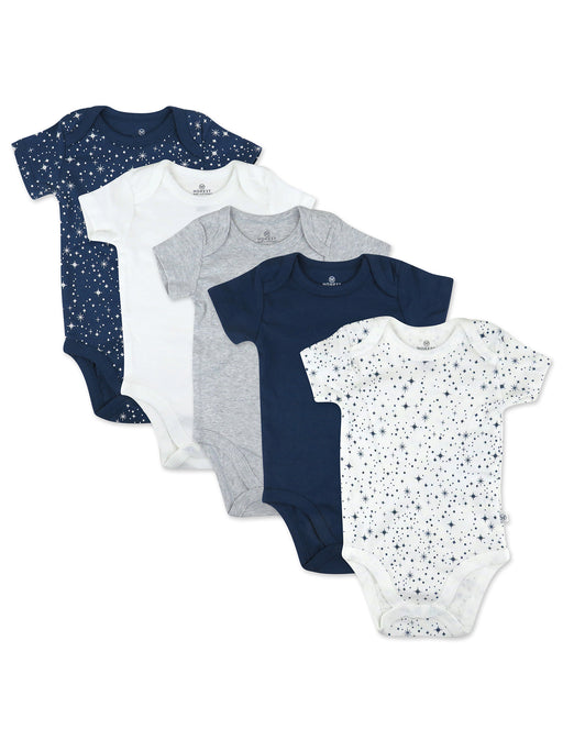 Honest Baby Clothing 5-Pack Organic Cotton Short Sleeve Bodysuits, Twinkle Star Navy