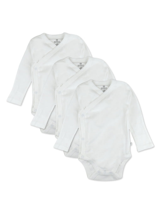 Honest Baby Clothing 3-Pack Organic Cotton Long Sleeve Side Snap Bodysuits, Bright White