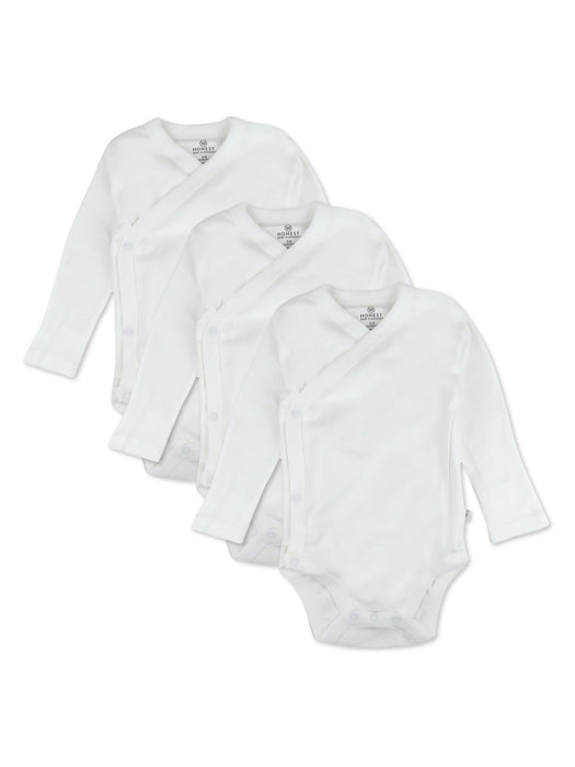 Honest Baby Clothing 3-Pack Organic Cotton Long Sleeve Side Snap Bodysuits, Bright White