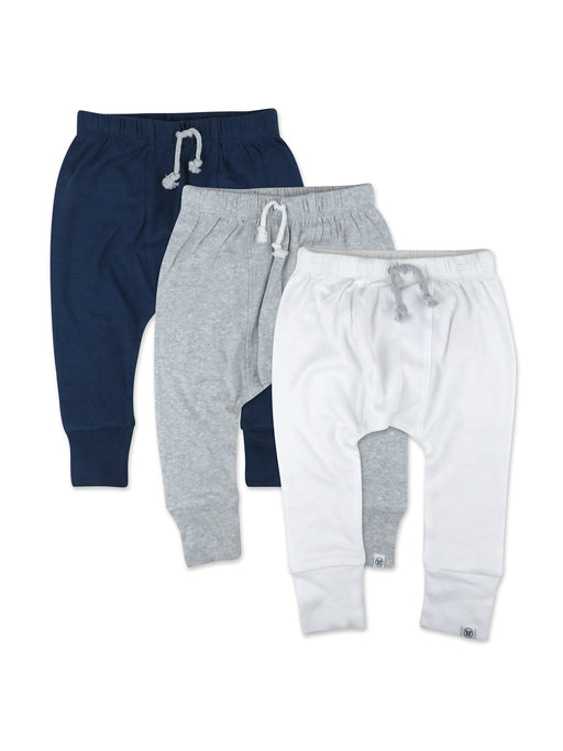 Honest Baby Clothing 3-Pack Organic Cotton Pants, Navy, Gray, White