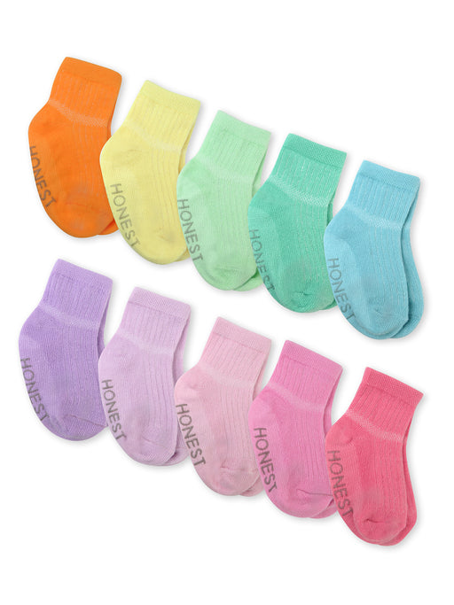 Honest Baby Clothing 10 Pack Organic Cotton Socks, Rainbow Pinks
