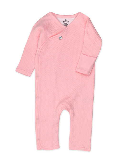 Honest Baby Clothing Organic Cotton Matelasse Side Snap Coverall, Strawberry Cream