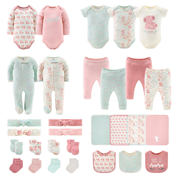 The Peanutshell 30 Piece Layette Set in Floral Elephant