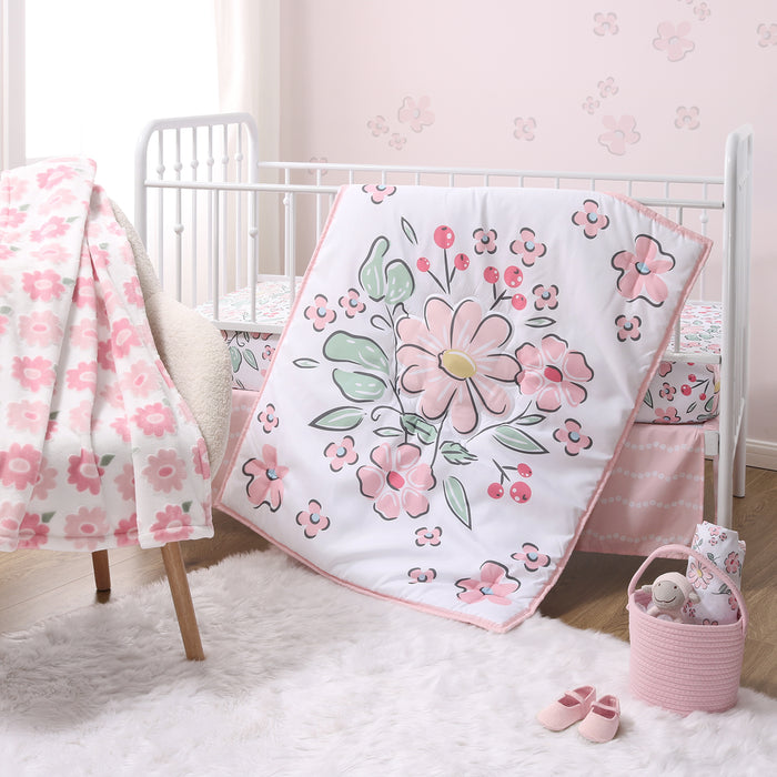 The Peanutshell Floral Fun 5-Piece Baby Crib Bedding Set and Blanket