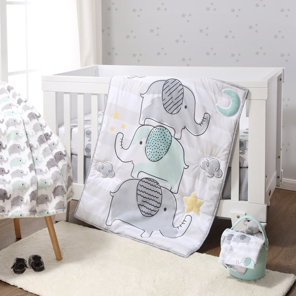 The Peanutshell Elephant Dreams 5-Piece Baby Crib Bedding Set and Blanket