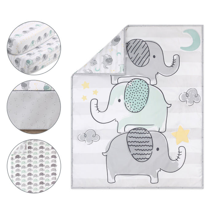 The Peanutshell Elephant Dreams 5-Piece Baby Crib Bedding Set and Blanket
