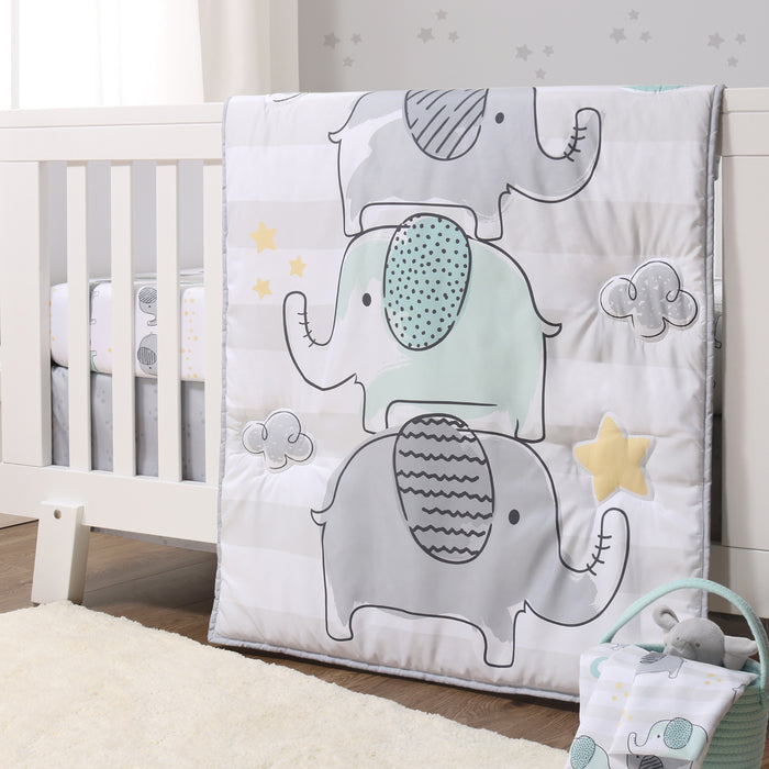 The Peanutshell Elephant Dreams 5-Piece Baby Crib Bedding Set and Blanket