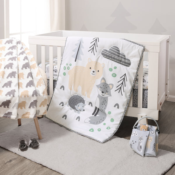 The Peanutshell Woodscape 5-Piece Baby Crib Bedding Set and Blanket